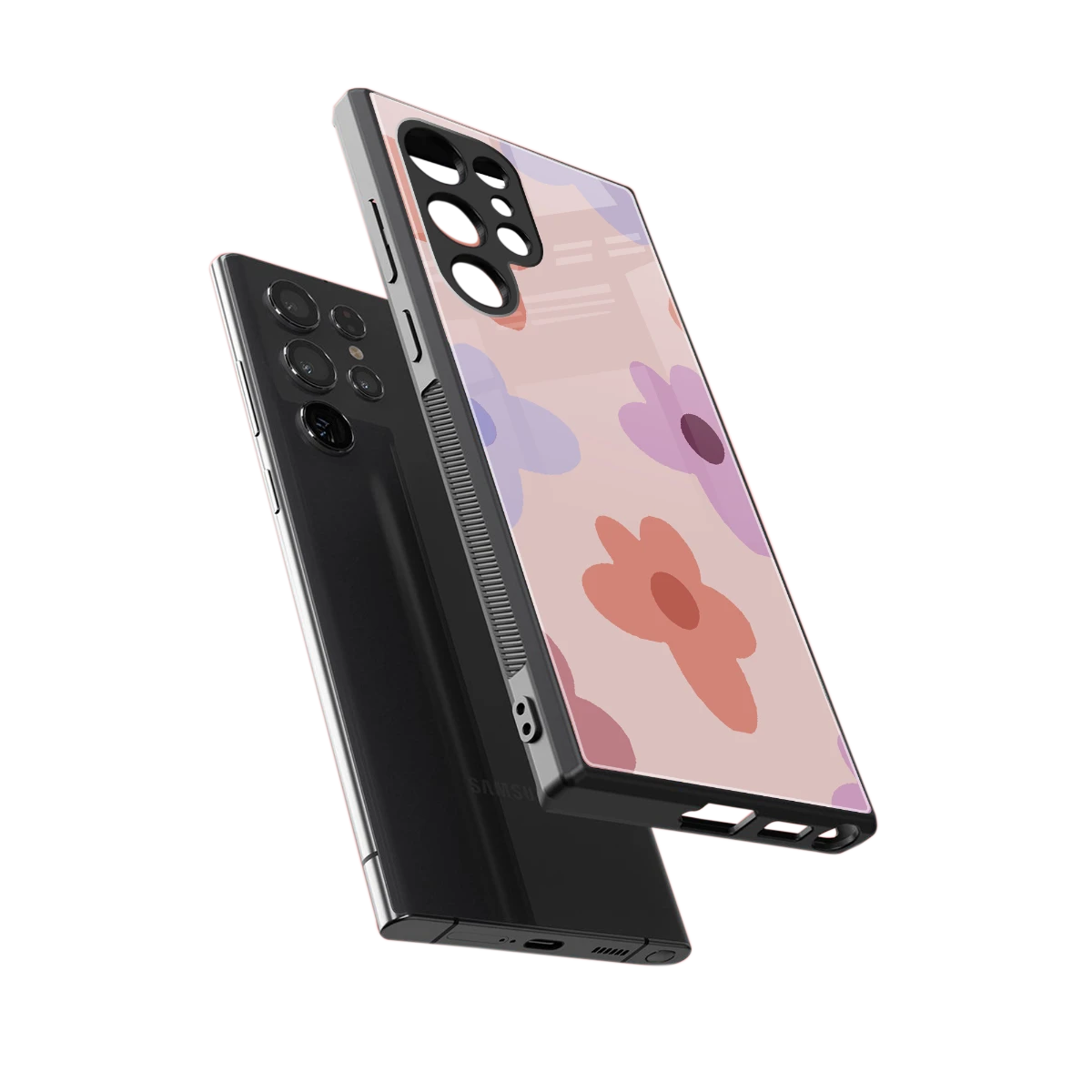 Floral Caramel sleek samsung galaxy s23 ultra cover with tempered glass back and TPU edges