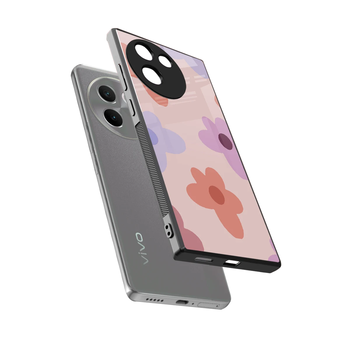 Floral Caramel sleek vivo v30e cover with tempered glass back and TPU edges