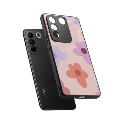 Floral Caramel sleek vivo v27 5g cover with tempered glass back and TPU edges