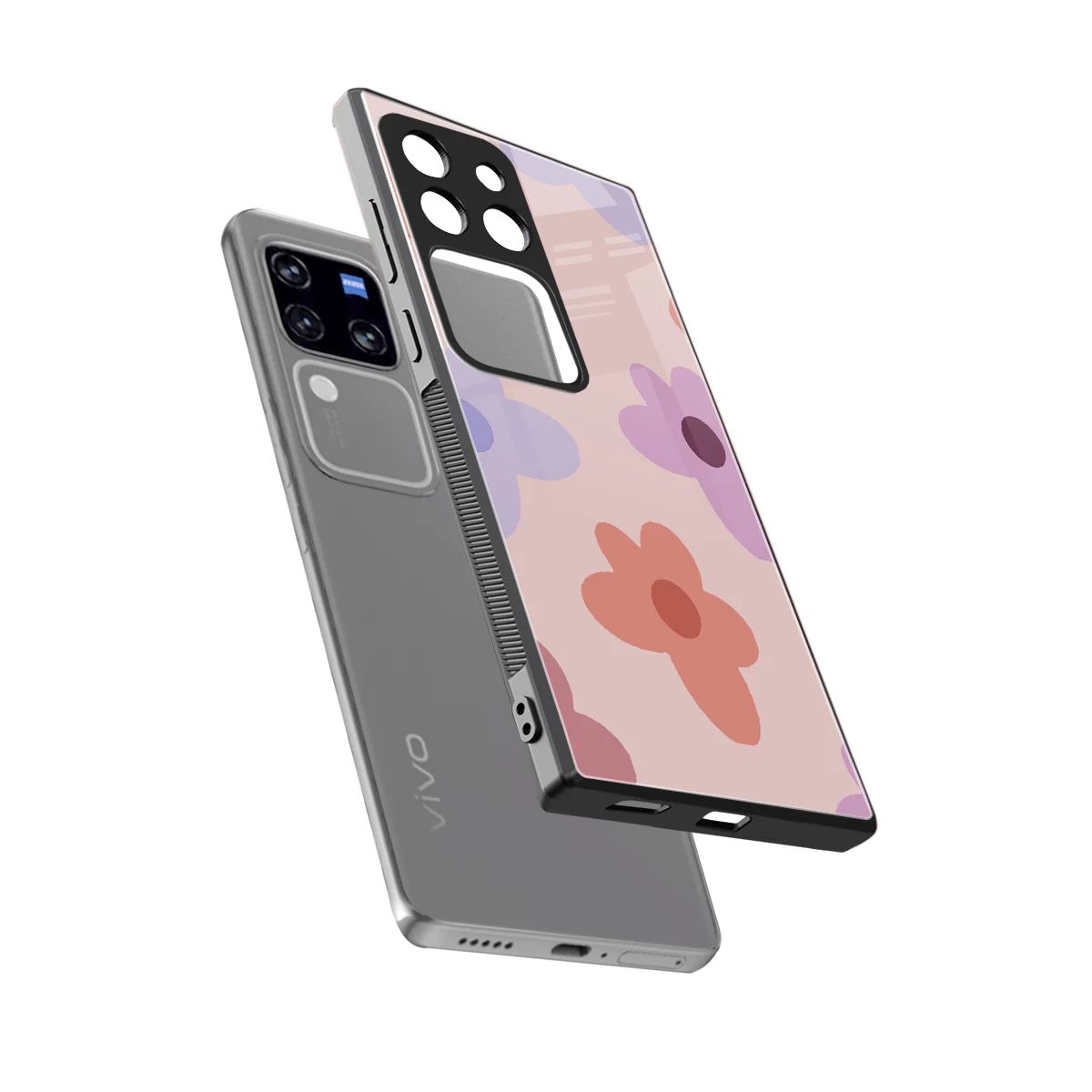 Floral Caramel sleekvivo v30 pro cover with tempered glass back and TPU edges