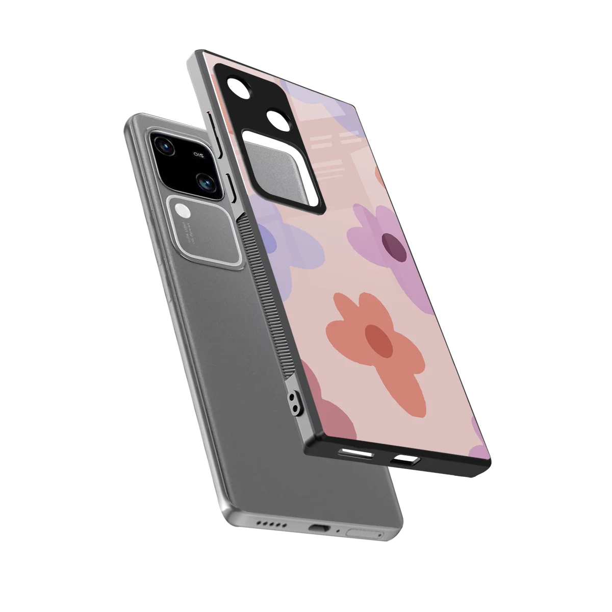 Floral Caramel sleek vivo v30 cover with tempered glass back and TPU edges