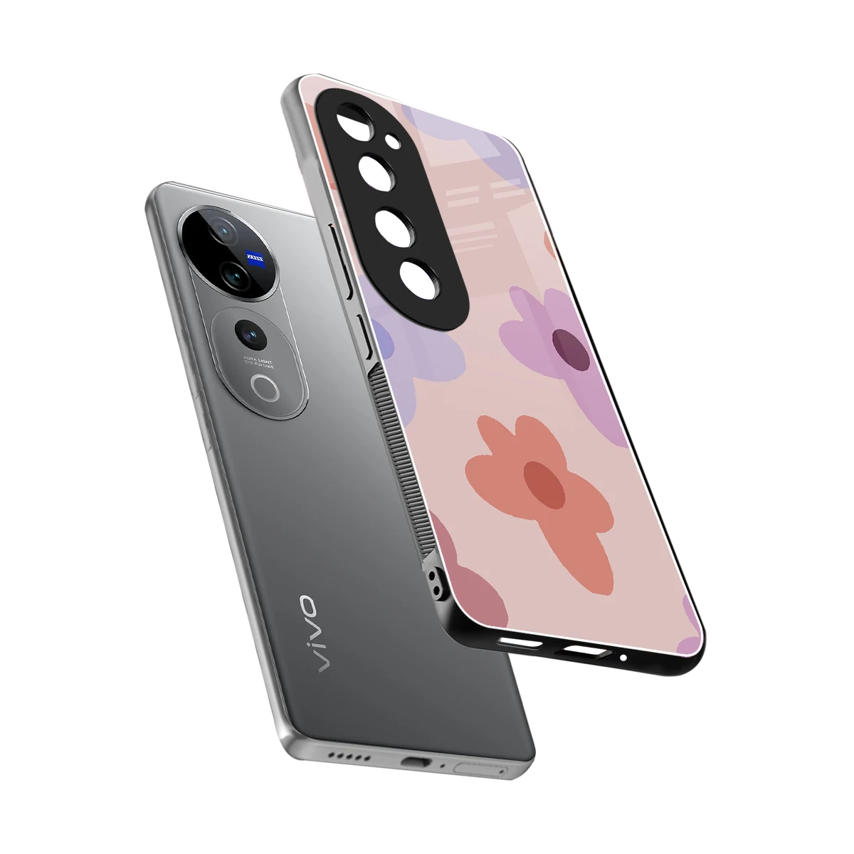 Floral Caramel sleek vivo v40 pro cover with tempered glass back and TPU edges