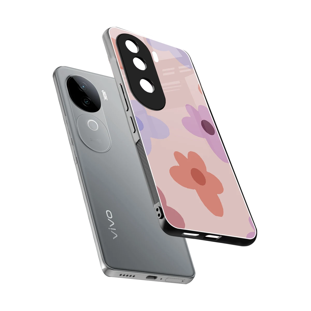 Floral Caramel sleek vivo v40e cover with tempered glass back and TPU edges