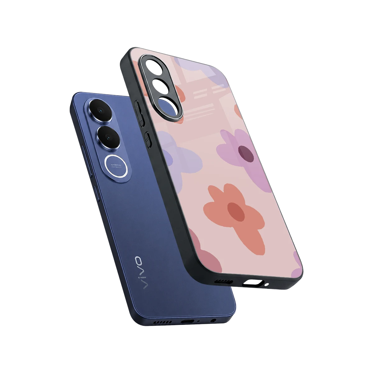 Floral Caramel sleek vivo v70 fe cover with tempered glass back and TPU edges