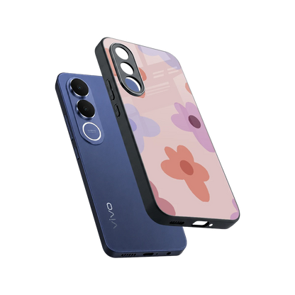 Floral Caramel sleek vivo v70 fe cover with tempered glass back and TPU edges