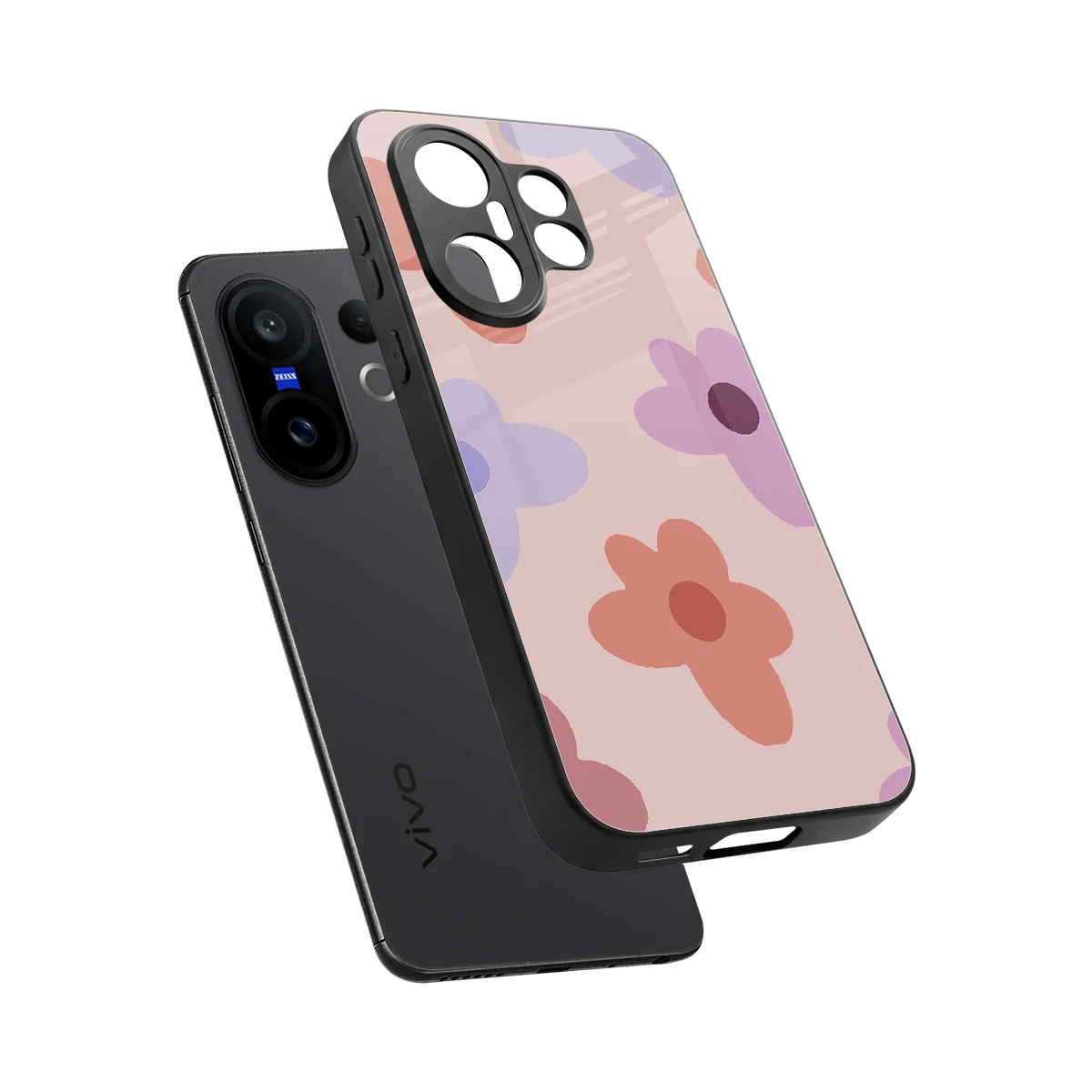 Floral Caramel sleek vivo x200 fe cover with tempered glass back and TPU edges