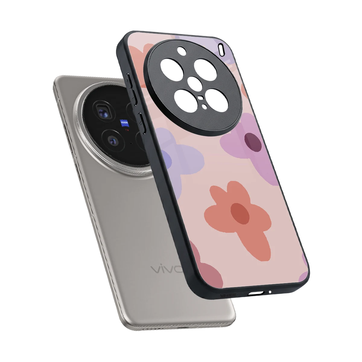 Floral Caramel sleek vivo x200 pro cover with tempered glass back and TPU edges