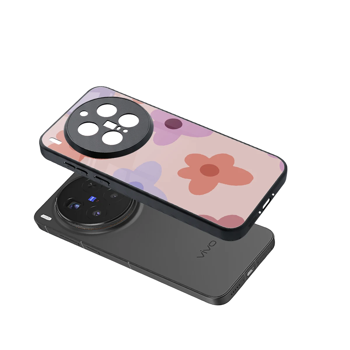 Floral Caramel sleek vivo x300 pro cover with tempered glass back and TPU edges