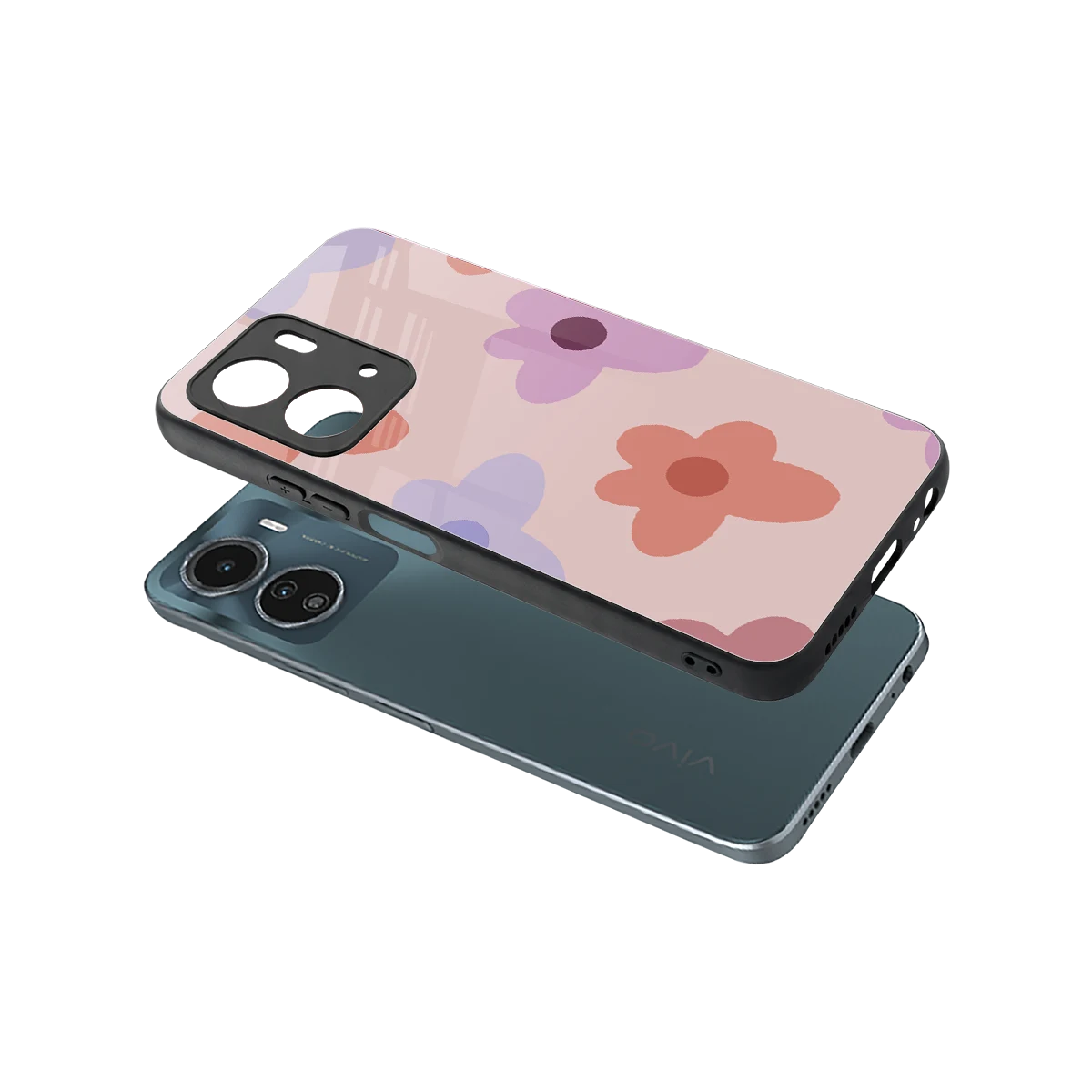 Floral Caramel sleek vivo y16 cover with tempered glass back and TPU edges