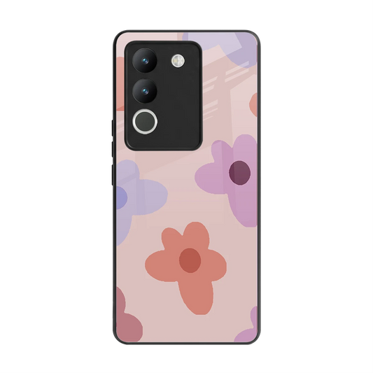 Floral Caramel back phone cover | glass case for vivo y200 5g