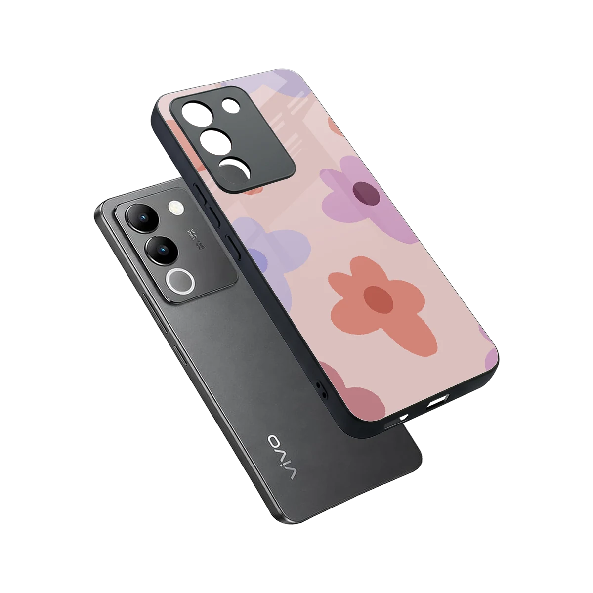 Floral Caramel sleek vivo y200 5g cover with tempered glass back and TPU edges
