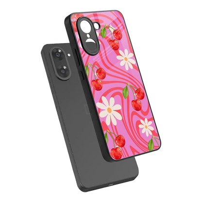 Floral Cherry sleek oneplus nord ce5 5g cover with tempered glass back and TPU edges