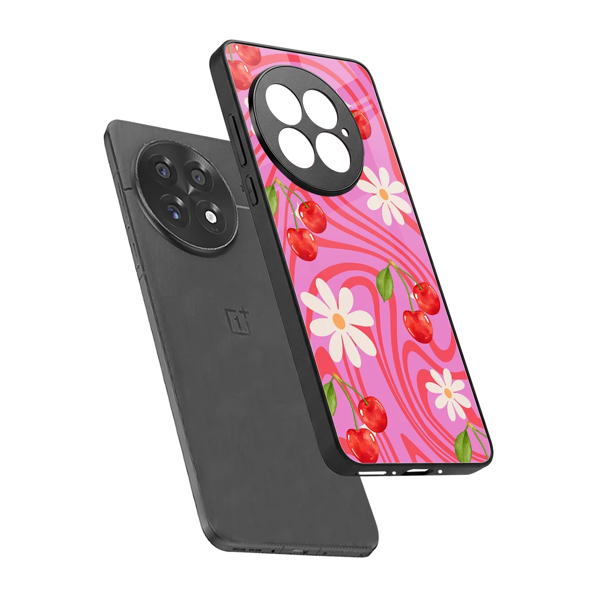 Floral Cherry sleek oneplus 13 cover with tempered glass back and TPU edges