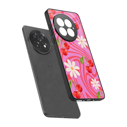 Floral Cherry sleek oneplus 13 cover with tempered glass back and TPU edges
