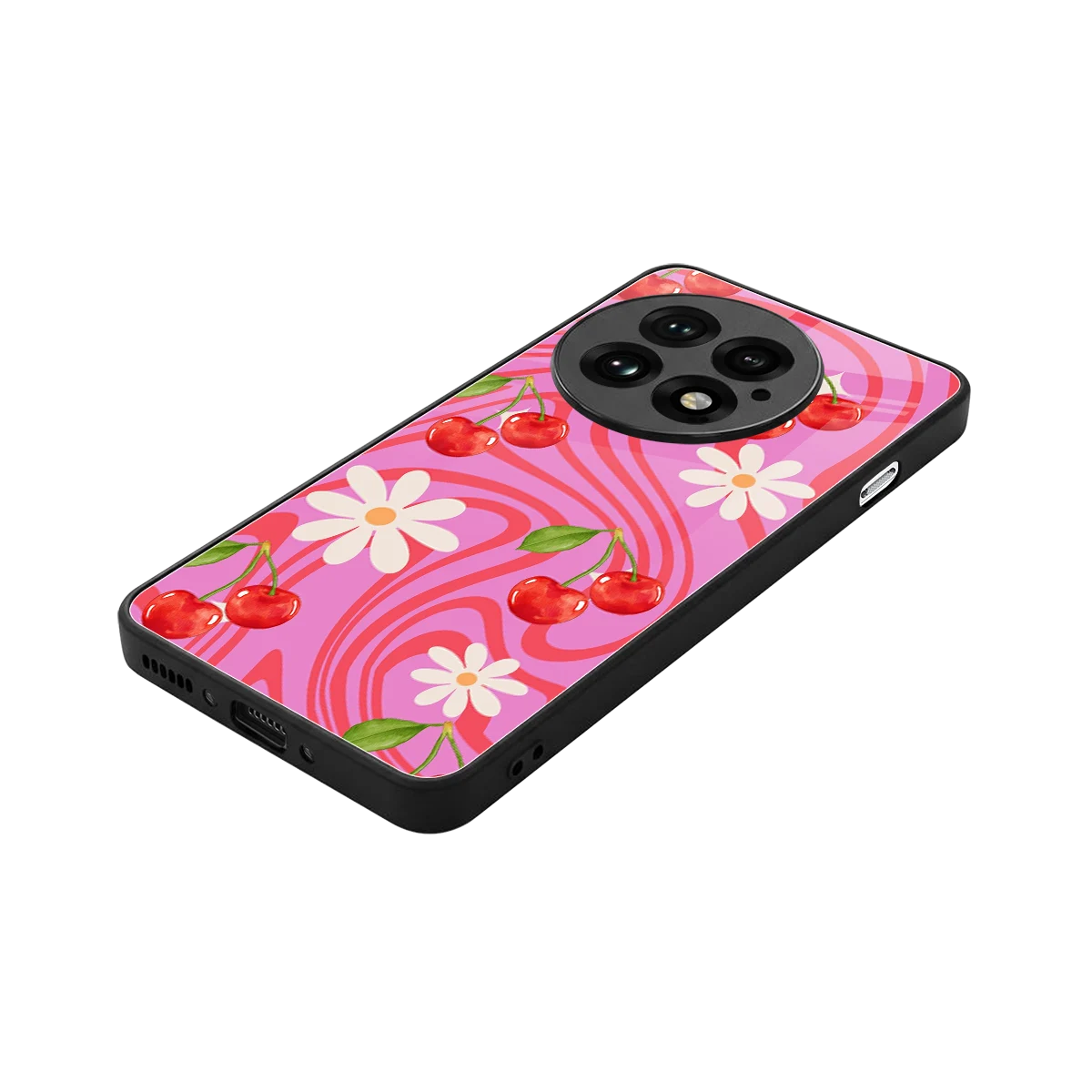 Floral Cherry stylish phone case for oneplus 13 | glossy glass and slim fit