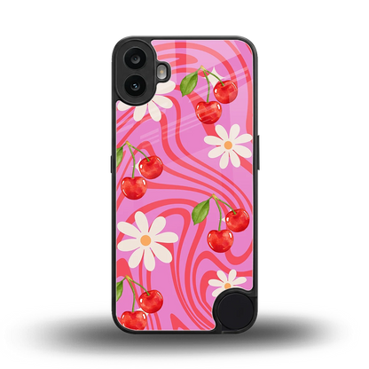 Floral Cherry back phone cover | glass case for cmf nothing phone 1