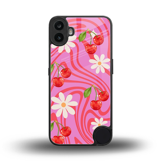 Floral Cherry back phone cover | glass case for cmf nothing phone 1