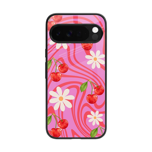 Floral Cherry back phone cover | glass case for google pixel 10 pro xl