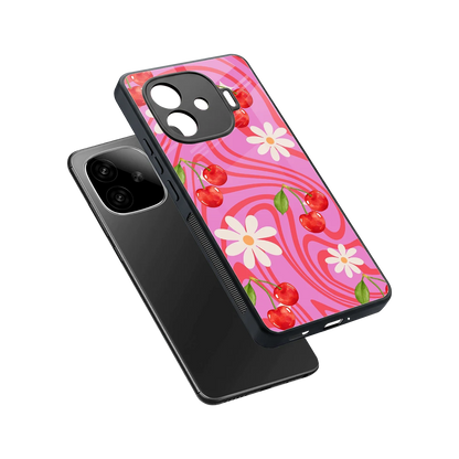 Floral Cherry sleek iqoo neo 10r 5g cover with tempered glass back and TPU edges