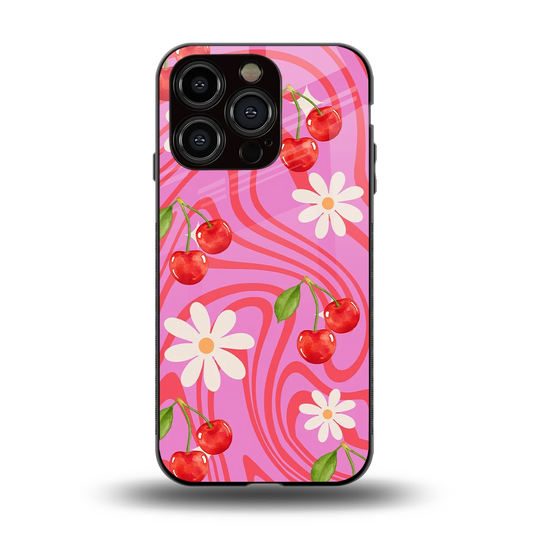 Floral Cherry back phone cover | glass case for iphone 13 pro