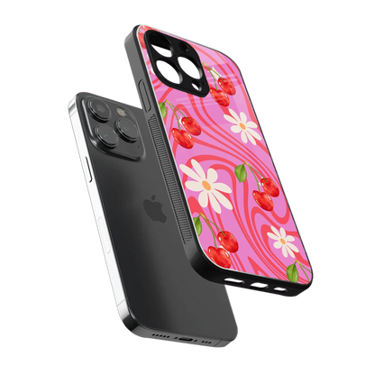 Floral Cherry sleek iphone 13 pro cover with tempered glass back and TPU edges