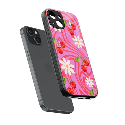 Floral Cherry sleek iphone 14 cover with tempered glass back and TPU edges