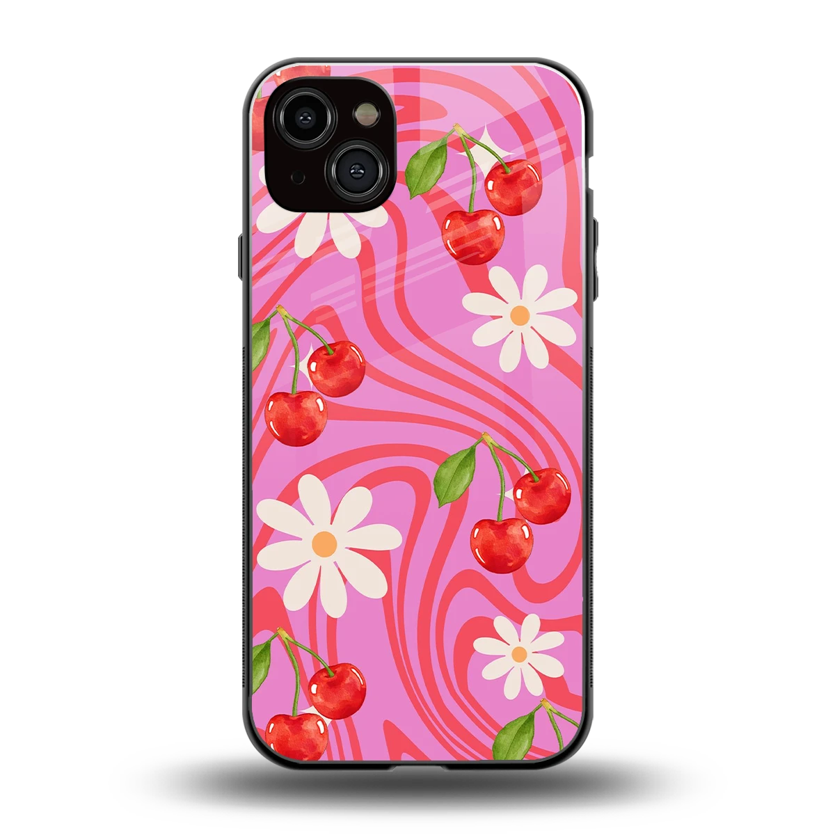 Floral Cherry back phone cover | glass case for iphone 15 plus