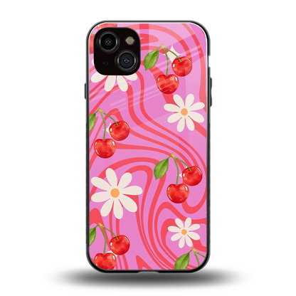 Floral Cherry back phone cover | glass case for iphone 15 plus