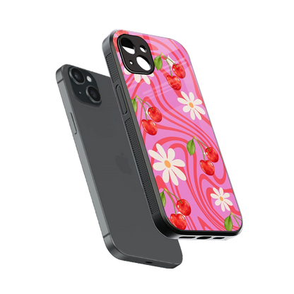 Floral Cherry sleek iphone 15 plus cover with tempered glass back and TPU edges