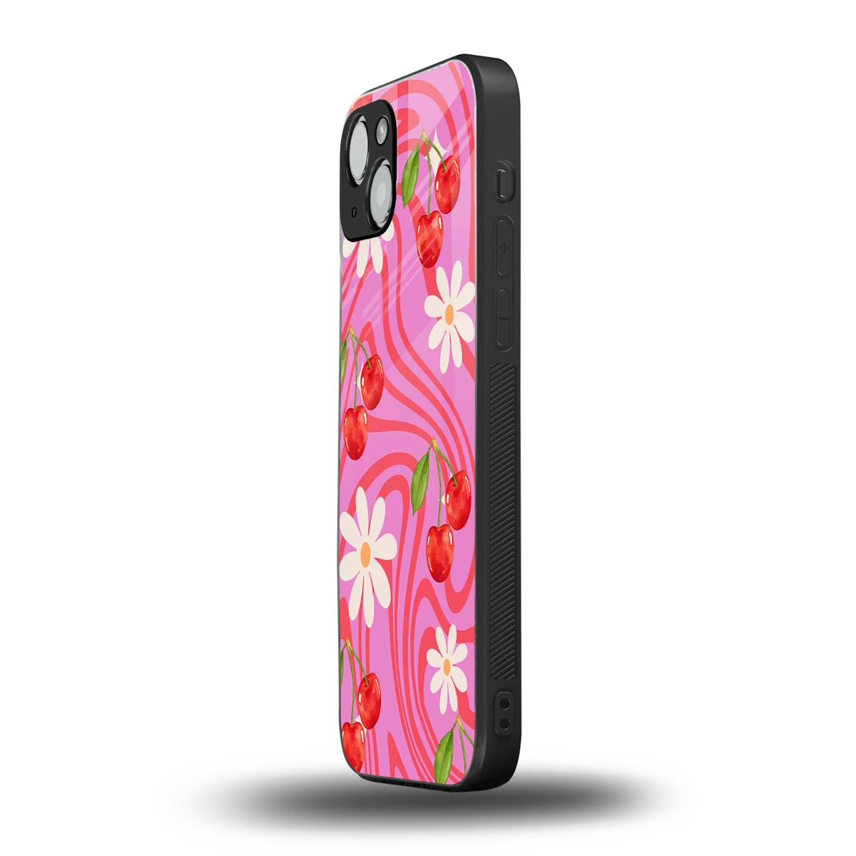 Floral Cherry iphone 15 plus mobile cover | shockproof glass phone case