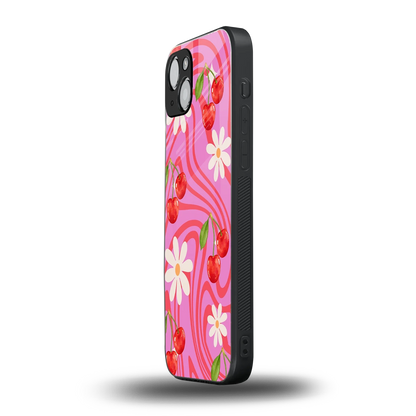 Floral Cherry iphone 15 plus mobile cover | shockproof glass phone case
