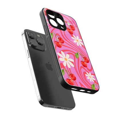 Floral Cherry sleek iphone 15 pro max cover with tempered glass back and TPU edges