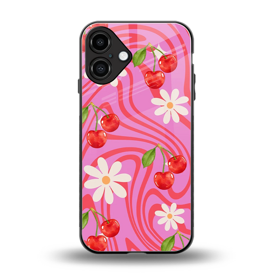Floral Cherry back phone cover | glass case for iphone 16 plus