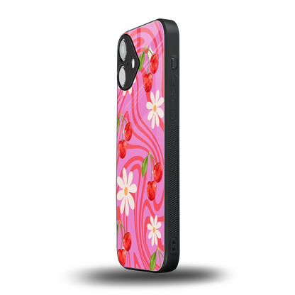 Floral Cherry iphone 16 plus mobile cover | shockproof glass phone case