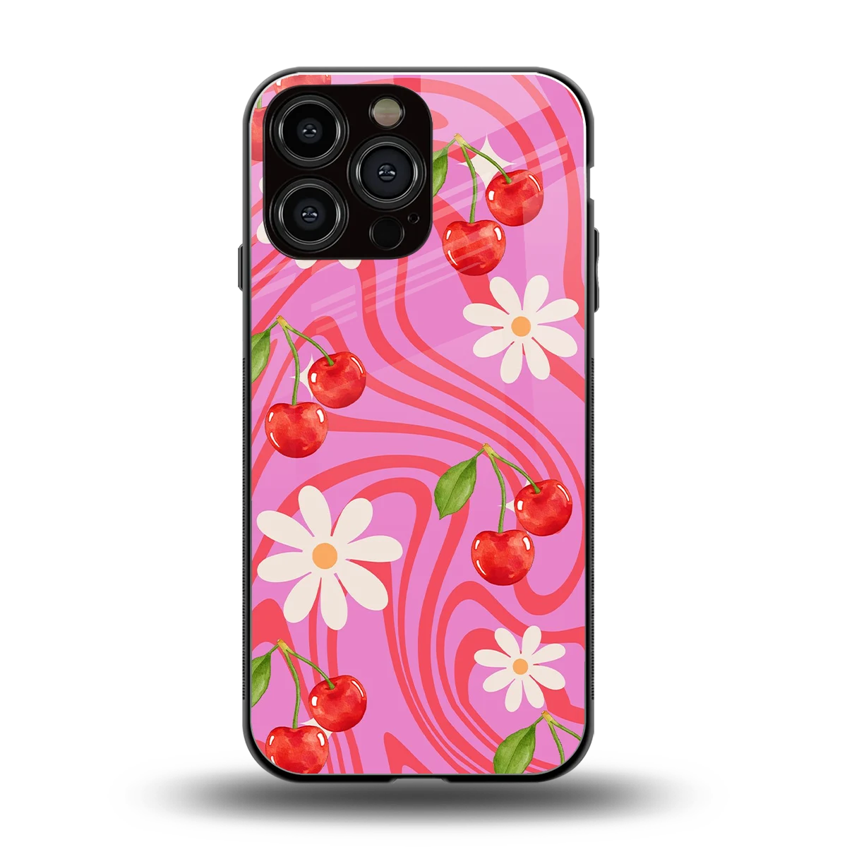 Floral Cherry back phone cover | glass case for iphone 16 pro max