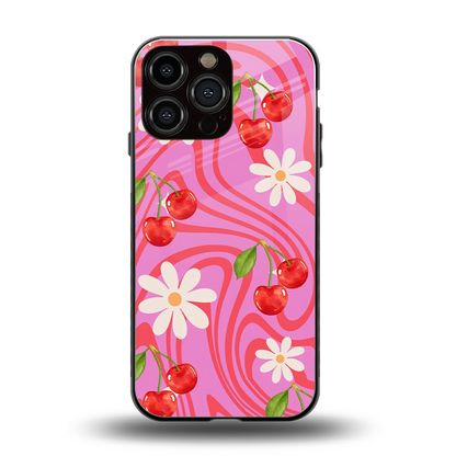 Floral Cherry back phone cover | glass case for iphone 16 pro max
