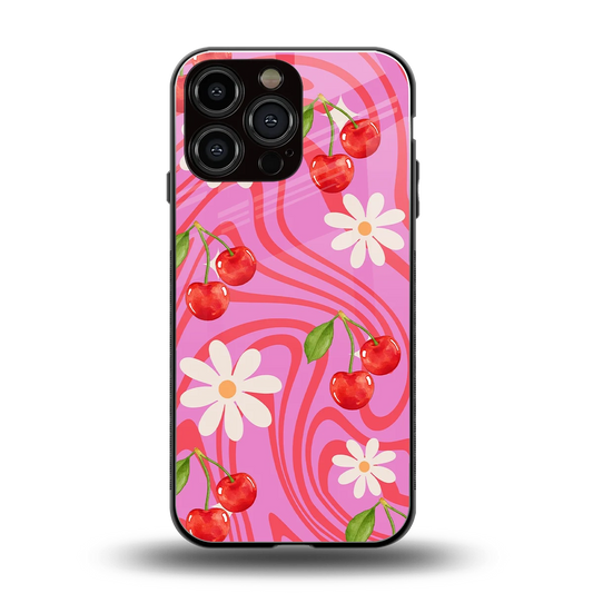 Floral Cherry back phone cover | glass case for iphone 16 pro max