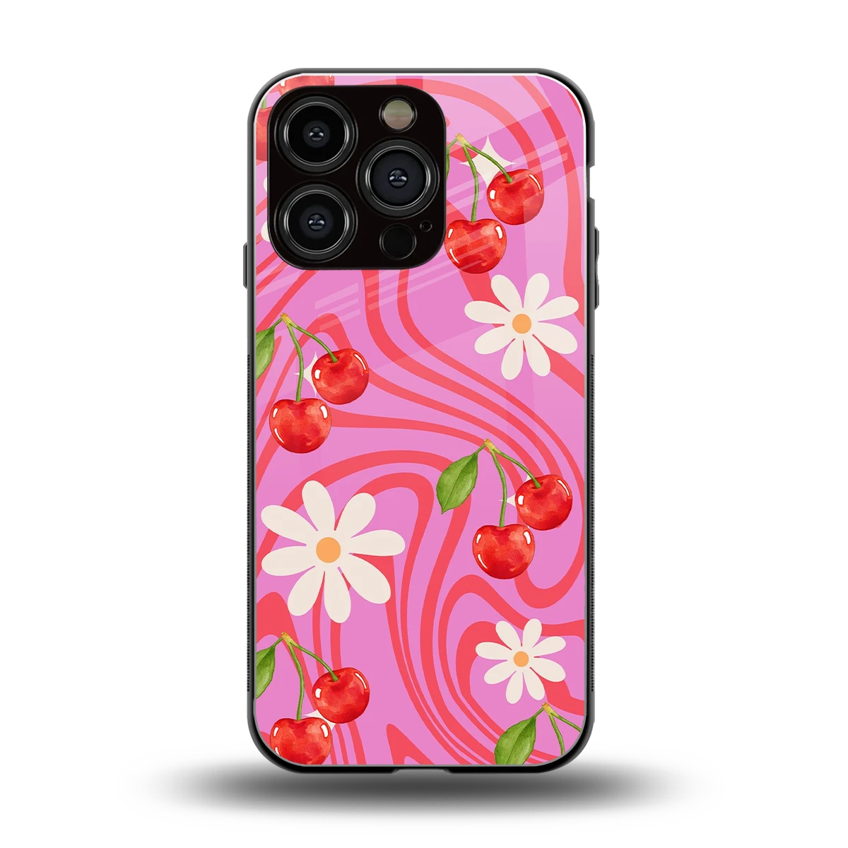 Floral Cherry back phone cover | glass case for iphone 16 pro