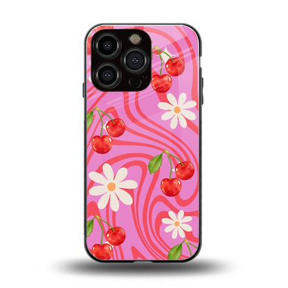 Floral Cherry back phone cover | glass case for iphone 16 pro