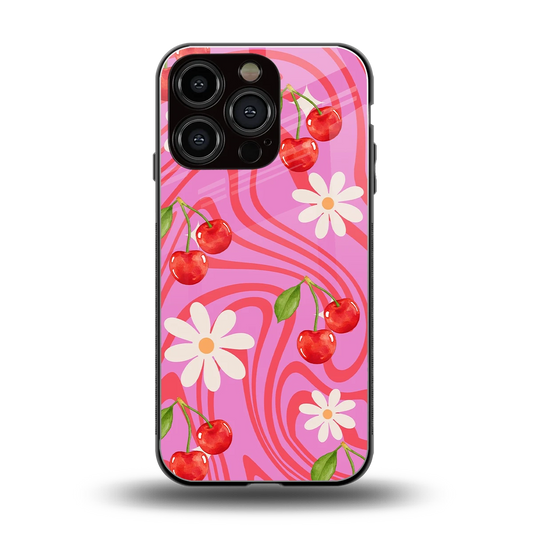 Floral Cherry back phone cover | glass case for iphone 16 pro