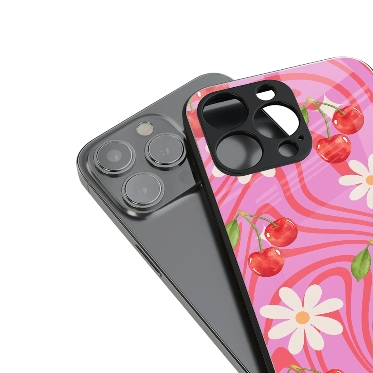 Floral Cherry stylish phone case for iphone 15 | glossy glass and slim fit