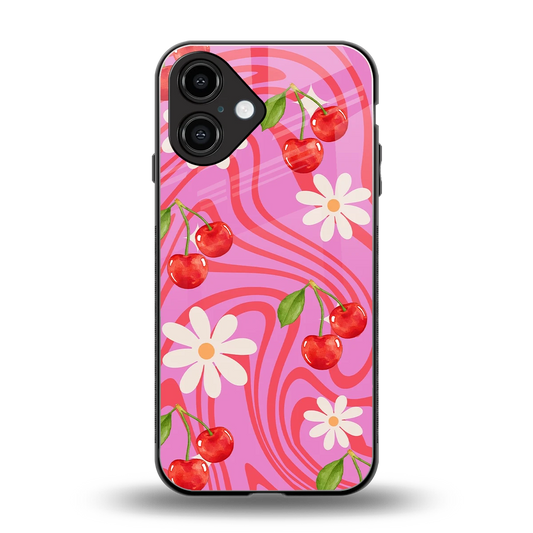 Floral Cherry back phone cover | glass case for iphone 16