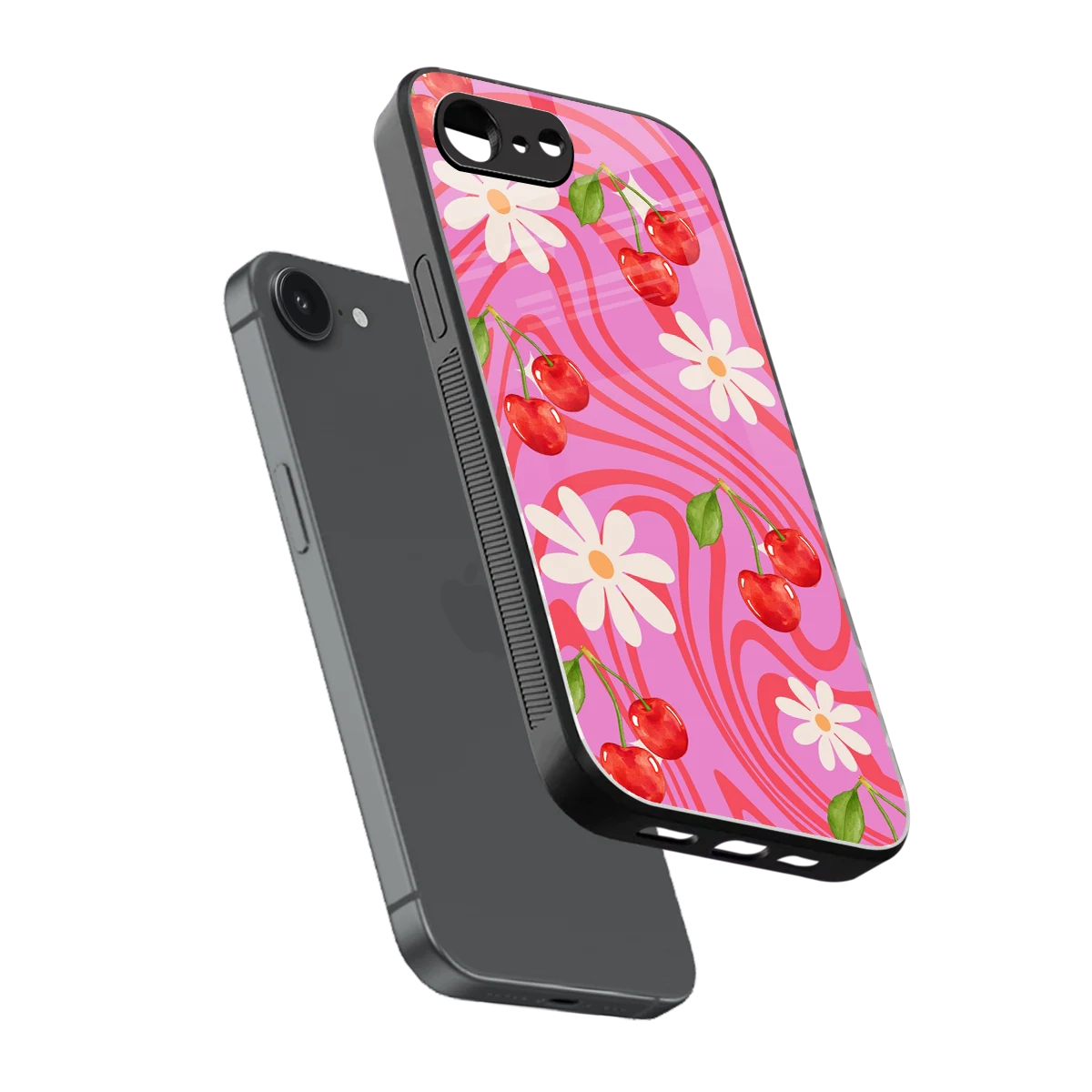 Floral Cherry sleek iphone 16e cover with tempered glass back and TPU edges