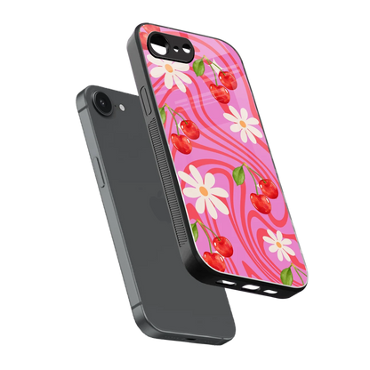Floral Cherry sleek iphone 16e cover with tempered glass back and TPU edges