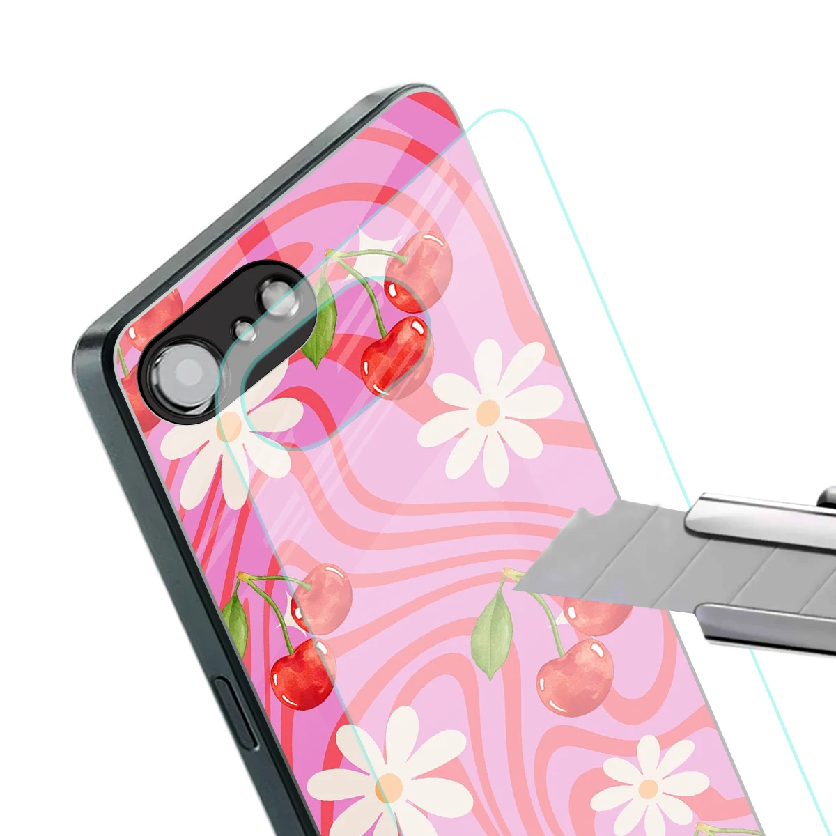 Floral Cherry stylish phone case for iphone 17e | glossy glass and slim fit