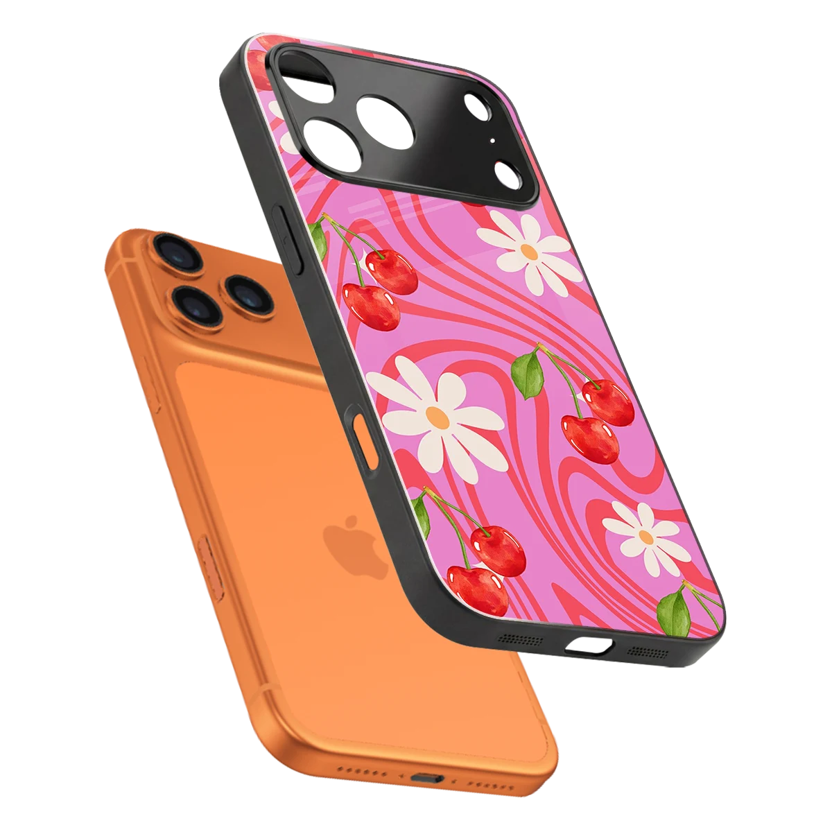 Floral Cherry sleek iphone 17 pro max cover with tempered glass back and TPU edges