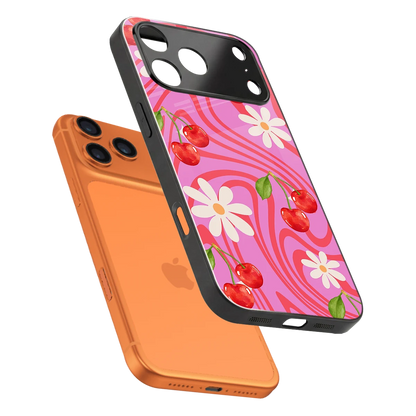 Floral Cherry sleek iphone 17 pro max cover with tempered glass back and TPU edges