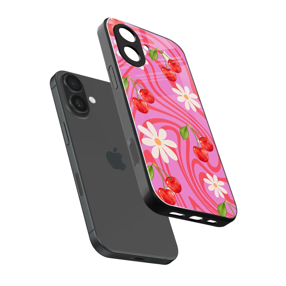 Floral Cherry sleek iphone 17 cover with tempered glass back and TPU edges