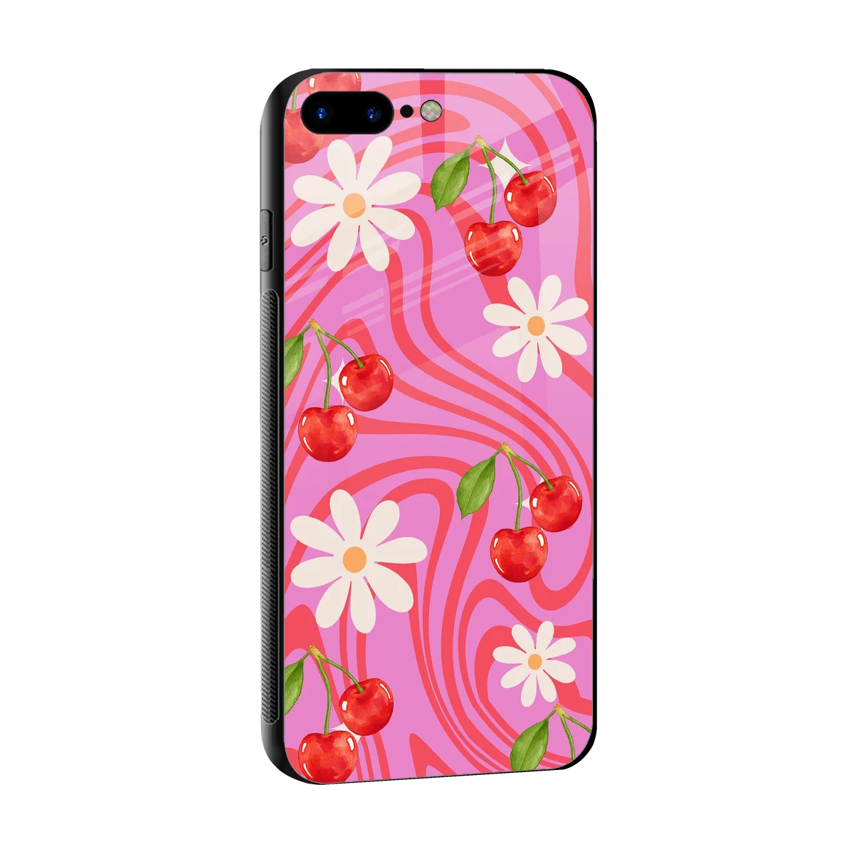 Floral Cherry sleek iphone 7 plus cover with tempered glass back and TPU edges
