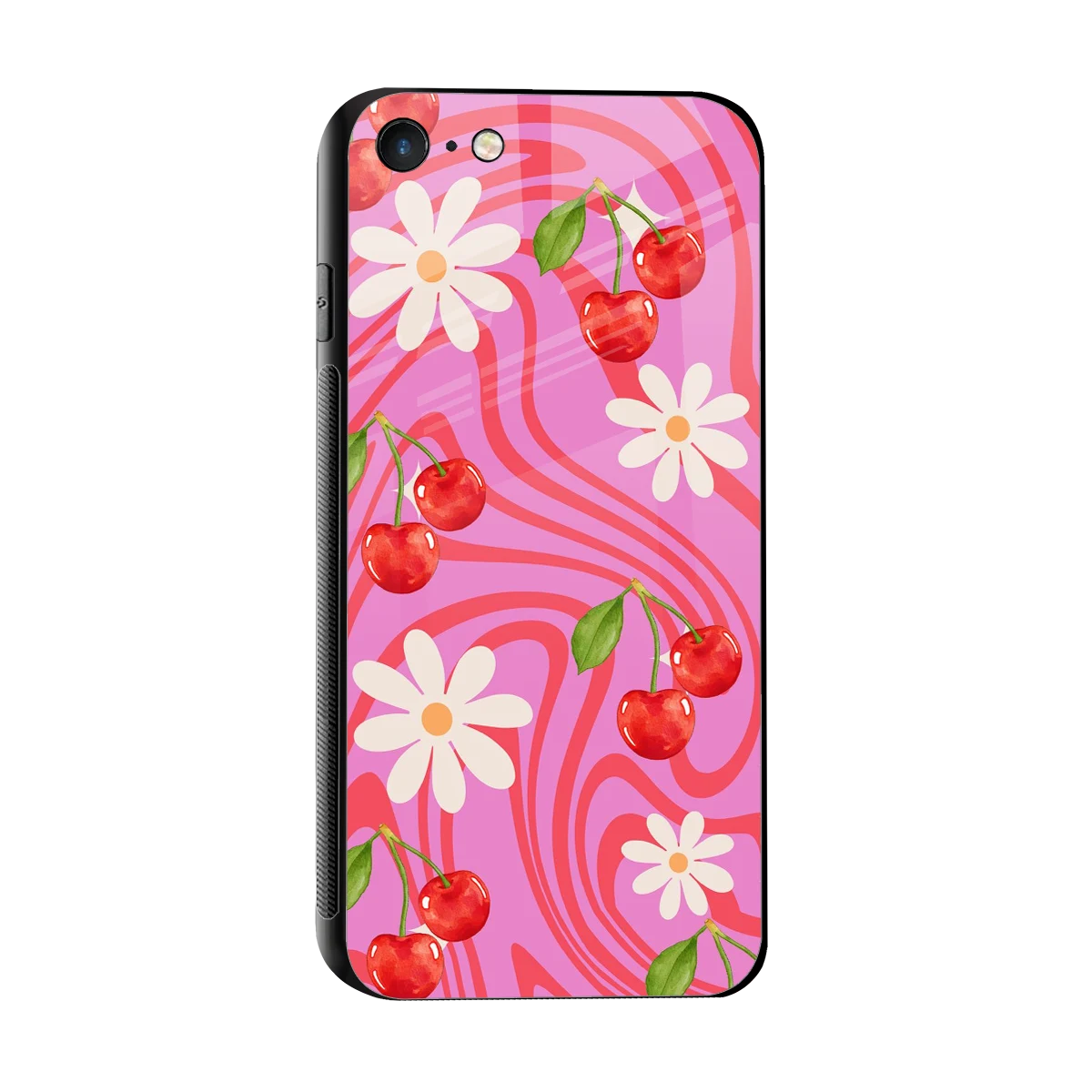 Floral Cherry sleek iphone 7 cover with tempered glass back and TPU edges
